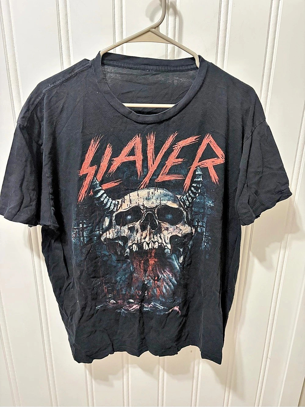 VTG Slayer Bleeding Skull T Shirt Black Mens M/ L Large Boxy Fit Short Metal